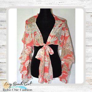 Gorgeous Lightweight Tie Ruffle Sleeve Blouse